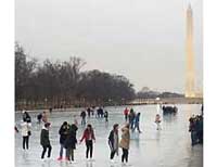 people walking on ice on the reflecting pool in Washington, D.C.